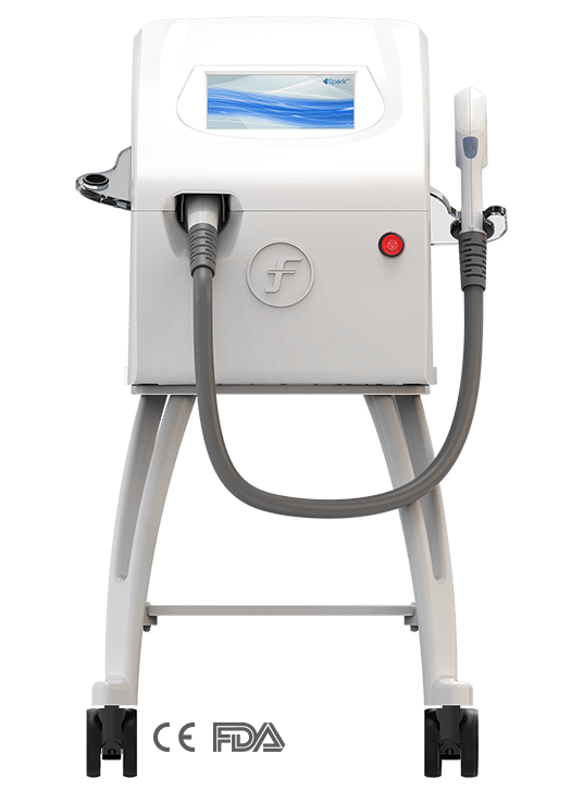 Spark Pro Lasergerät mit Handstück auf Standfuß, Produktaufnahme für dauerhafte Haarentfernung in Leverkusen.